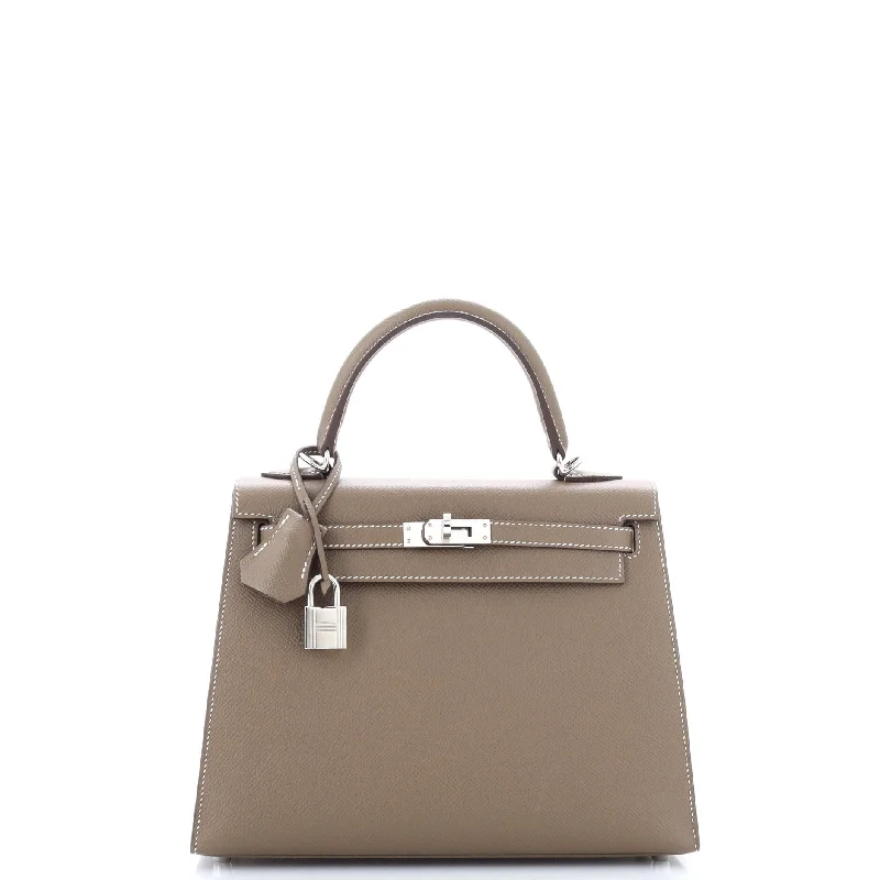 Shoulder bags with suede accents for texture -Kelly Handbag Grey Epsom with Palladium Hardware 25