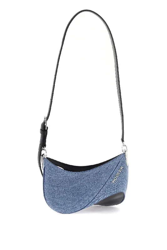 Shoulder bags with chevron designs for trend -Mugler Small Denim Spiral Curve 01 Shoulder Bag