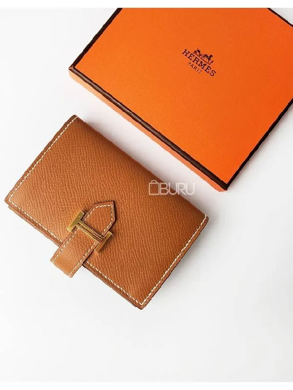 Bean mini card wallet interior snap pocket Apsong leather gold plated