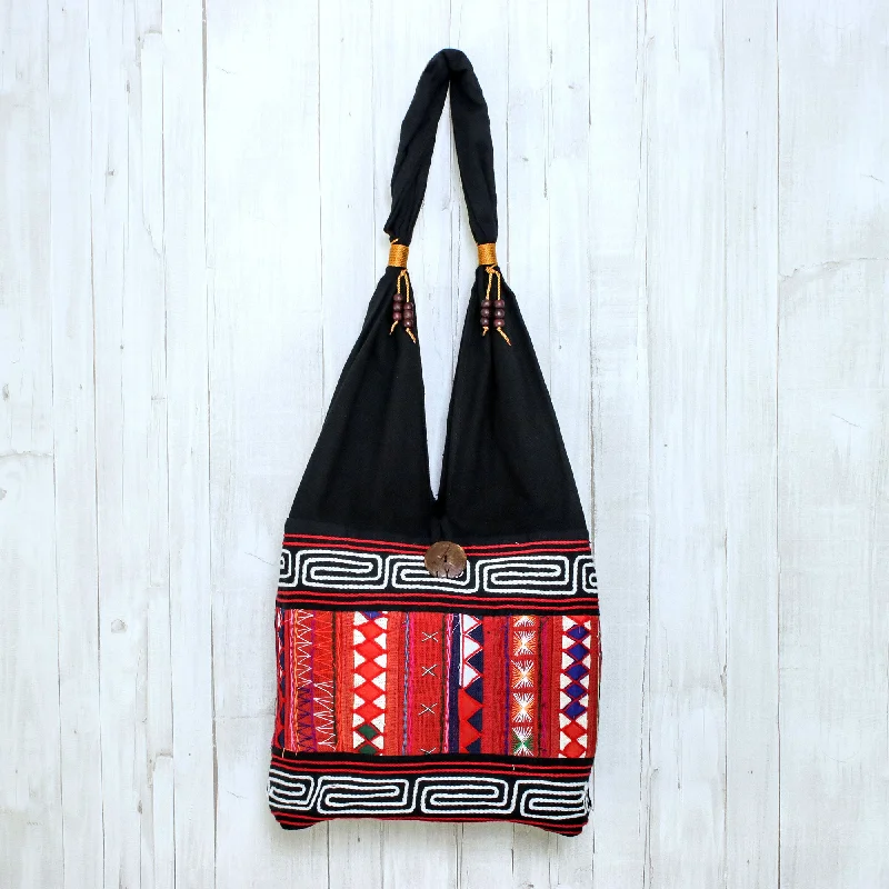 Thai Dawn Thai Multicolored Cotton Shoulder Bag with Geometric Motif