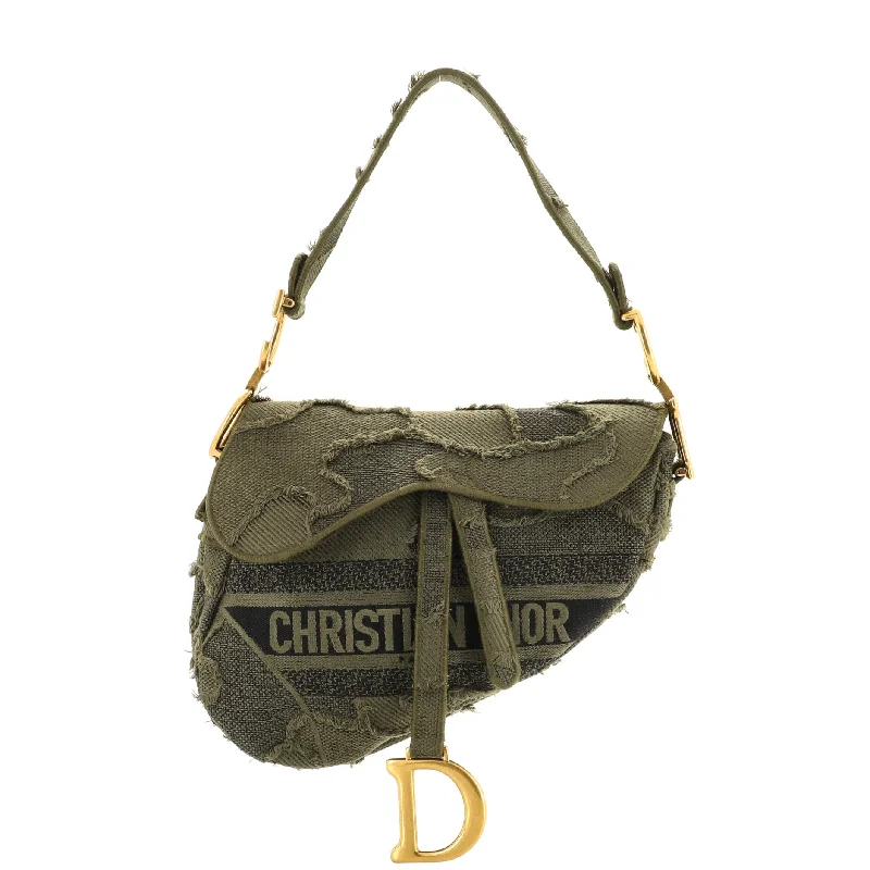 Shoulder bags with eco-friendly bamboo accents -Saddle Handbag Camouflage Embroidered Canvas Medium