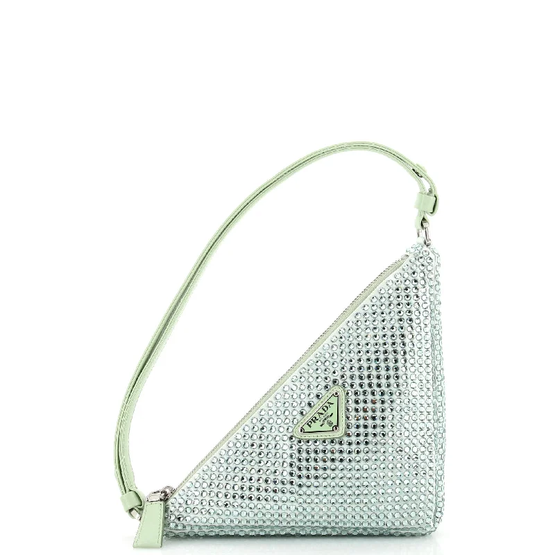 Shoulder bags with polka dots for fun -Triangle Top Handle Pouch Bag Crystal Embellished Satin Mini