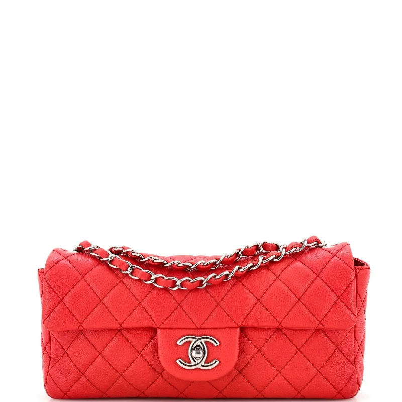 Shoulder bags with neutral leather for elegance -Classic Single Flap Bag Quilted Caviar East West