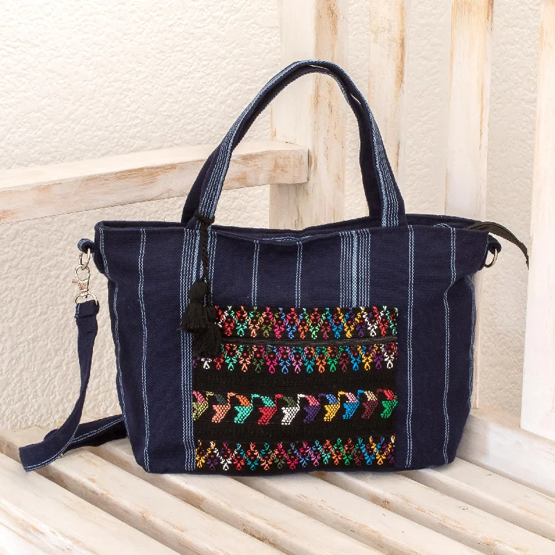 Tactic Stripes in Navy Handwoven Striped Cotton Tote in Navy from Guatemala