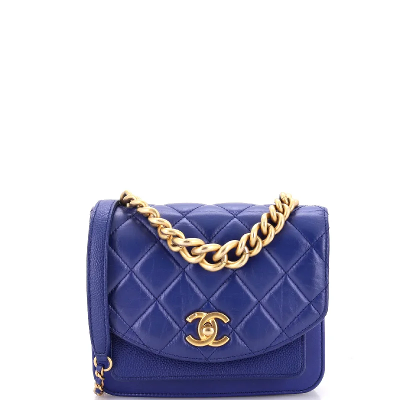 Shoulder bags with drawstring tops for style -Chain Handle Flap Bag Quilted Calfskin with Caviar Mini