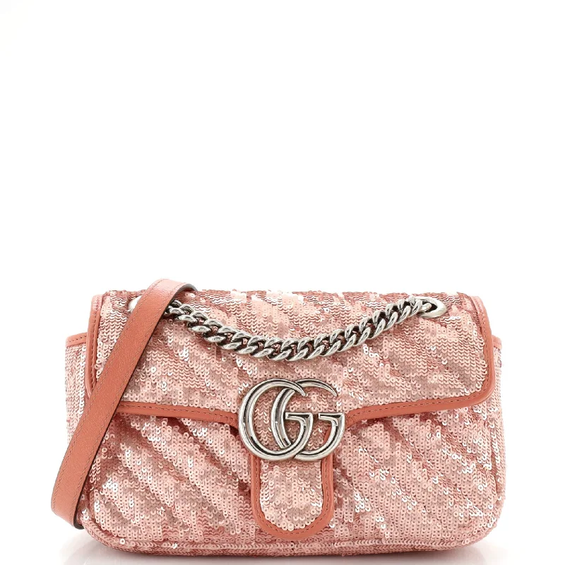 Shoulder bags with elegant gold-tone hardware -GG Marmont Flap Bag Diagonal Quilted Sequins Mini