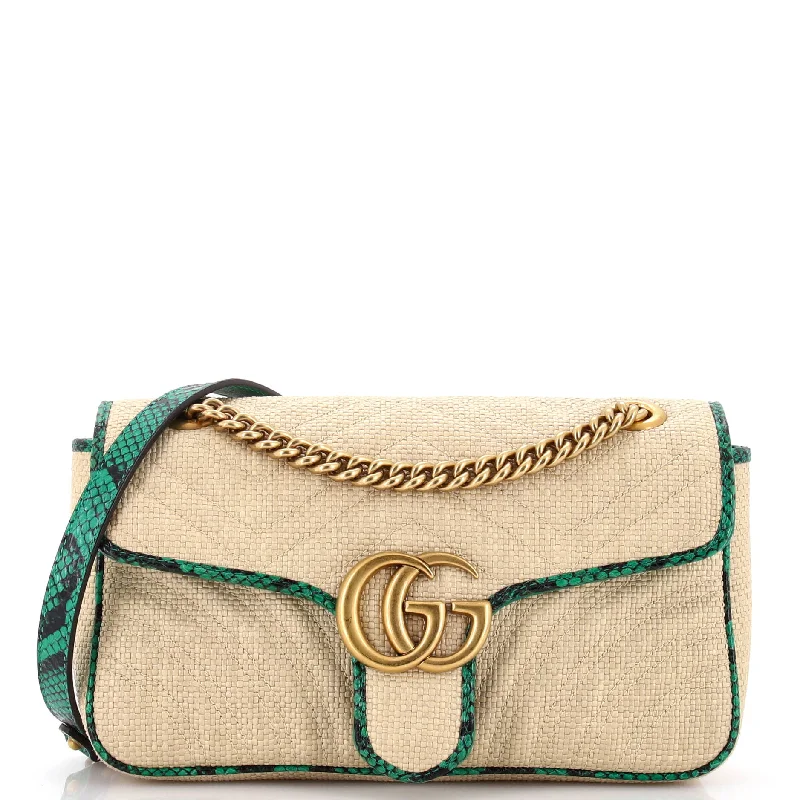 Shoulder bags with spacious interiors for storage -GG Marmont Flap Bag Matelasse Raffia with Snakeskin Small