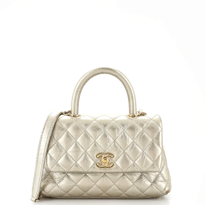 Shoulder bags with playful patterns for fun -Coco Top Handle Bag Quilted Aged Calfskin Mini