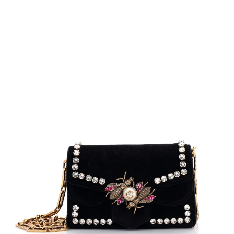 Shoulder bags with tropical leaves for summer -Broadway Pearly Bee Shoulder Bag Crystal Embellished Velvet Mini