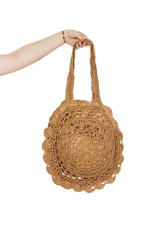 Shoulder bags with tropical prints for summer -Women's Brunch Time Straw Rattan Handbag In Caramel