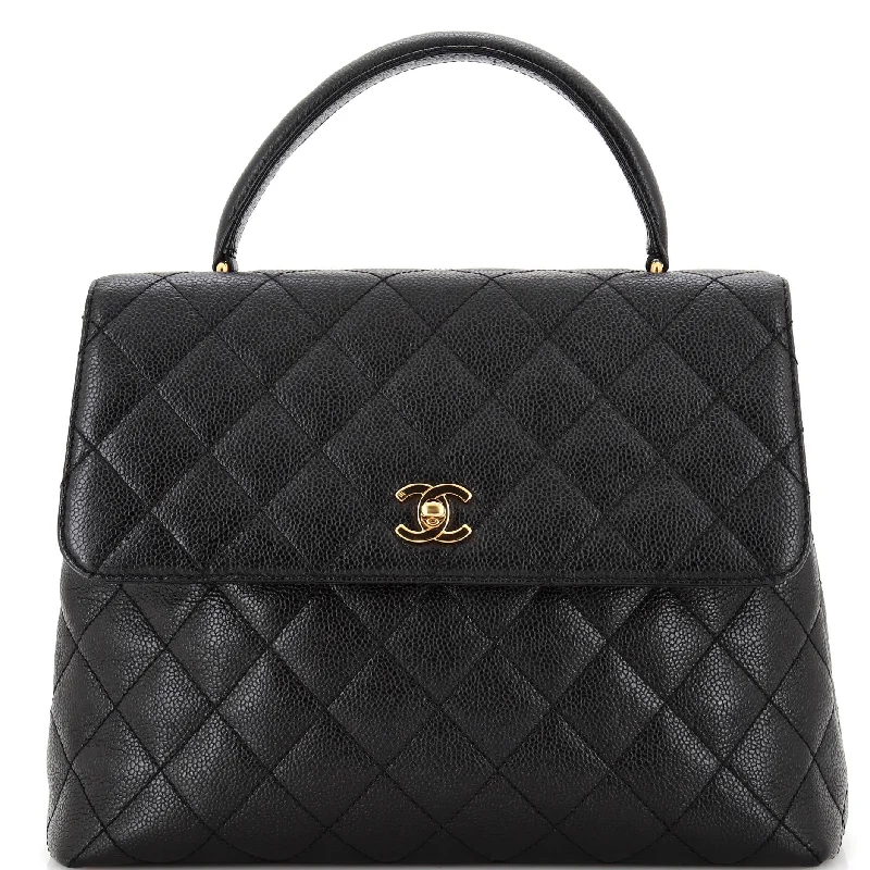 Shoulder bags with spacious interiors for storage -Vintage Classic Top Handle Flap Bag Quilted Caviar Jumbo