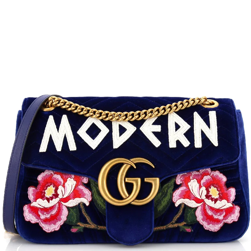 Shoulder bags with double straps for strength -GG Marmont Flap Bag Embroidered Matelasse Velvet Medium