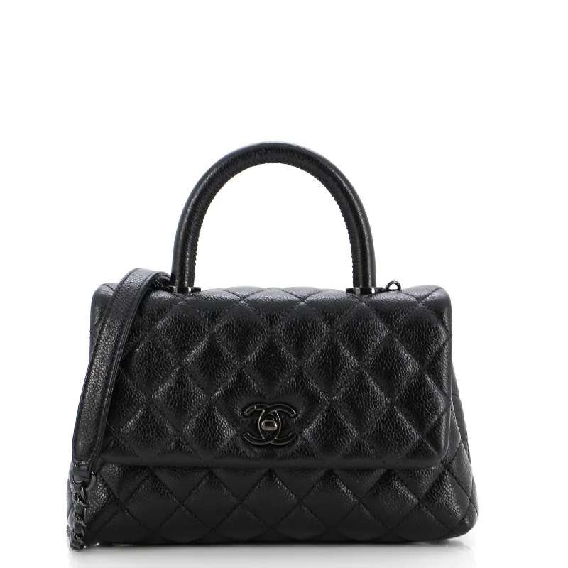 Shoulder bags with geometric patterns for modernity -So Black Coco Top Handle Bag Quilted Caviar Mini