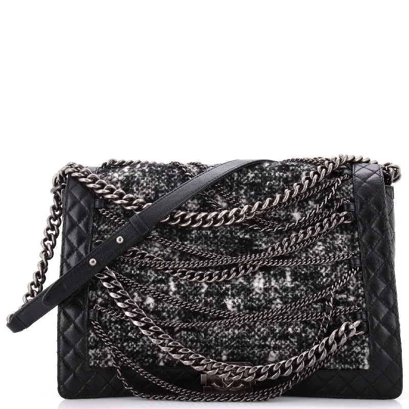 Shoulder bags with lightweight nylon for ease -Boy Flap Bag Enchained Tweed XL