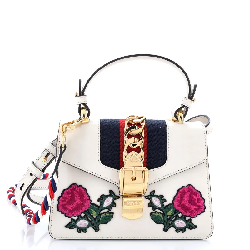 Shoulder bags with soft leather for luxury -Sylvie Top Handle Bag Embroidered Leather Mini