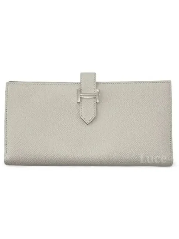 Bean leather long wallet ivory silver cabinet