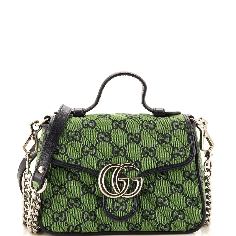 Shoulder bags with perforated details for style -GG Marmont Top Handle Flap Bag Diagonal Quilted GG Canvas Mini