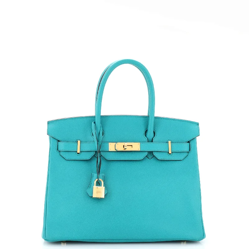 Shoulder bags with playful patterns for fun -Birkin Handbag Bleu Paon Epsom with Gold Hardware 30