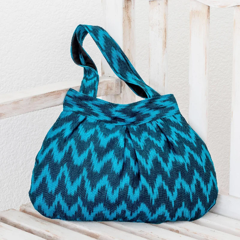 Midnight Blue Zigzag Handcrafted Blue Cotton Shoulder Bag Lined