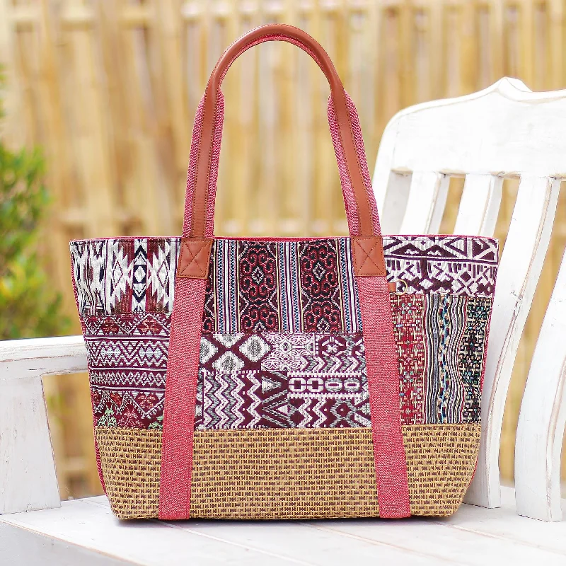 Happy Journey in Red Woven Cotton and Leather Shoulder Bag