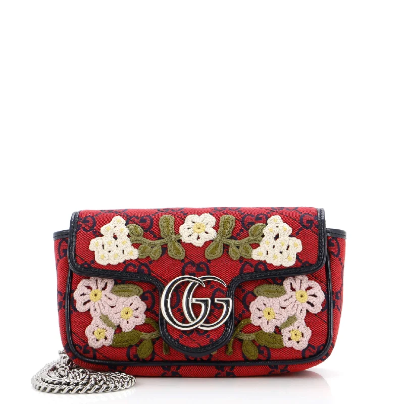 Designer shoulder bags with luxury brand logos -GG Marmont Flap Bag Embroidered Diagonal Quilted GG Canvas Super Mini