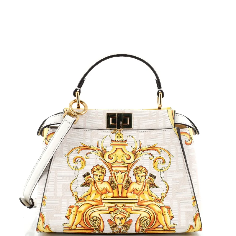 Shoulder bags with abstract art for uniqueness -x Versace Fendace Peekaboo Bag Printed Zucca Leather Mini