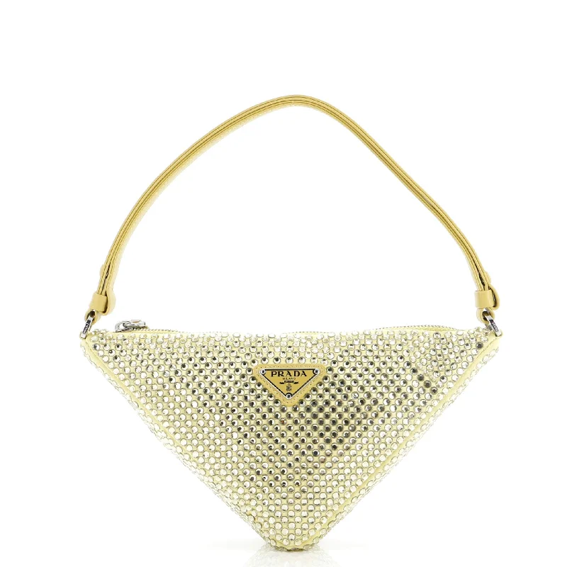 Leather shoulder bags for stylish everyday carry -Triangle Top Handle Pouch Bag Crystal Embellished Satin Mini