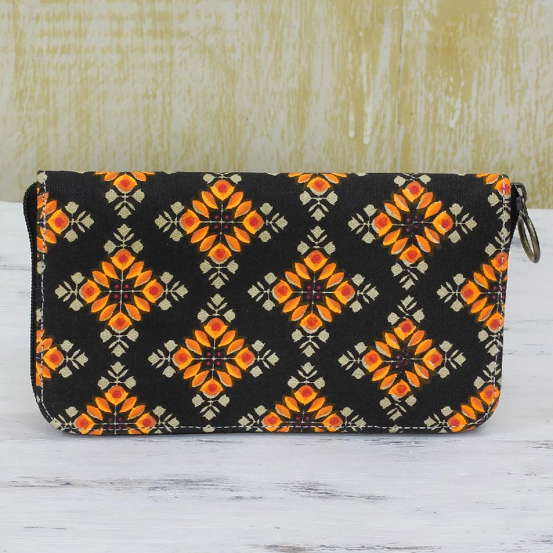 Spring Sunrise 100% Cotton Printed Wallet with Zipper from India