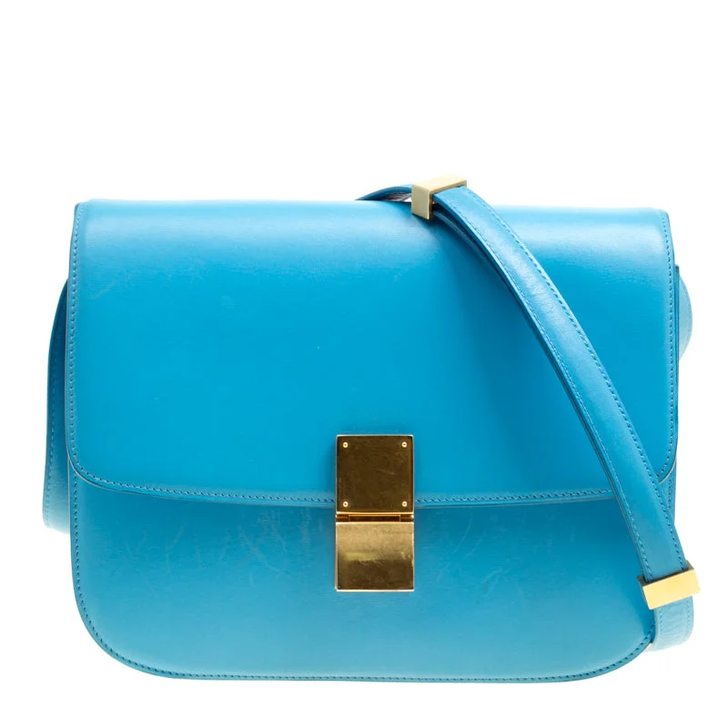 Shoulder bags with drawstring tops for style -Celine Turquoise Leather Medium Classic Box Shoulder Bag