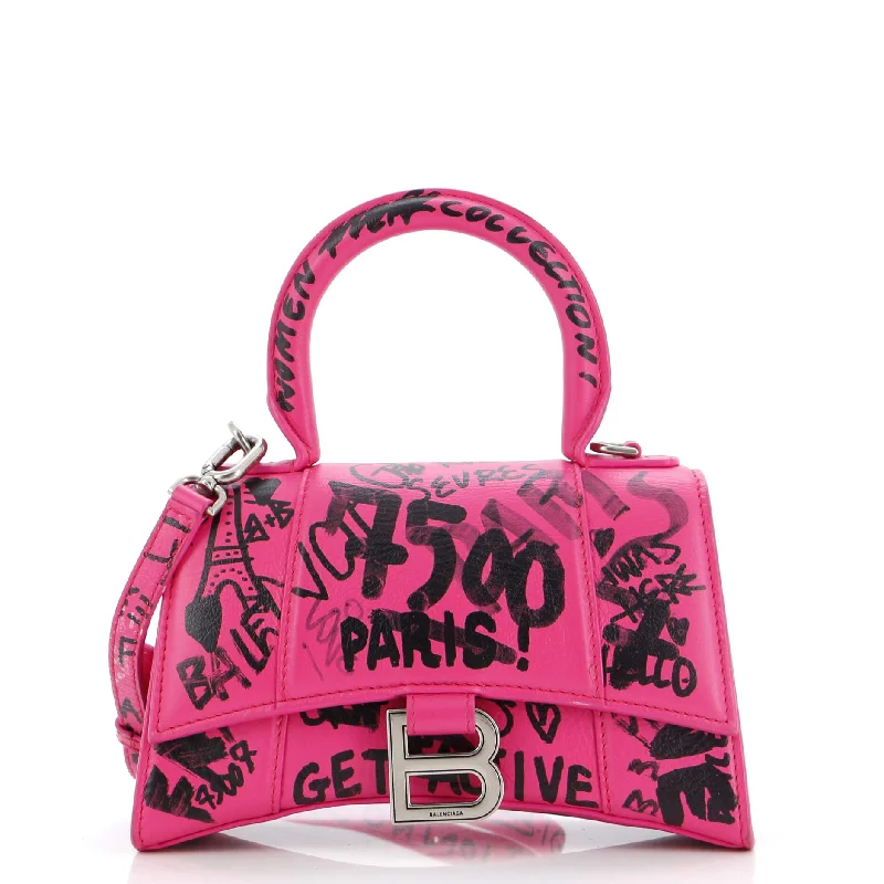 Shoulder bags with bold logos for branding -Graffiti Hourglass Top Handle Bag Leather XS