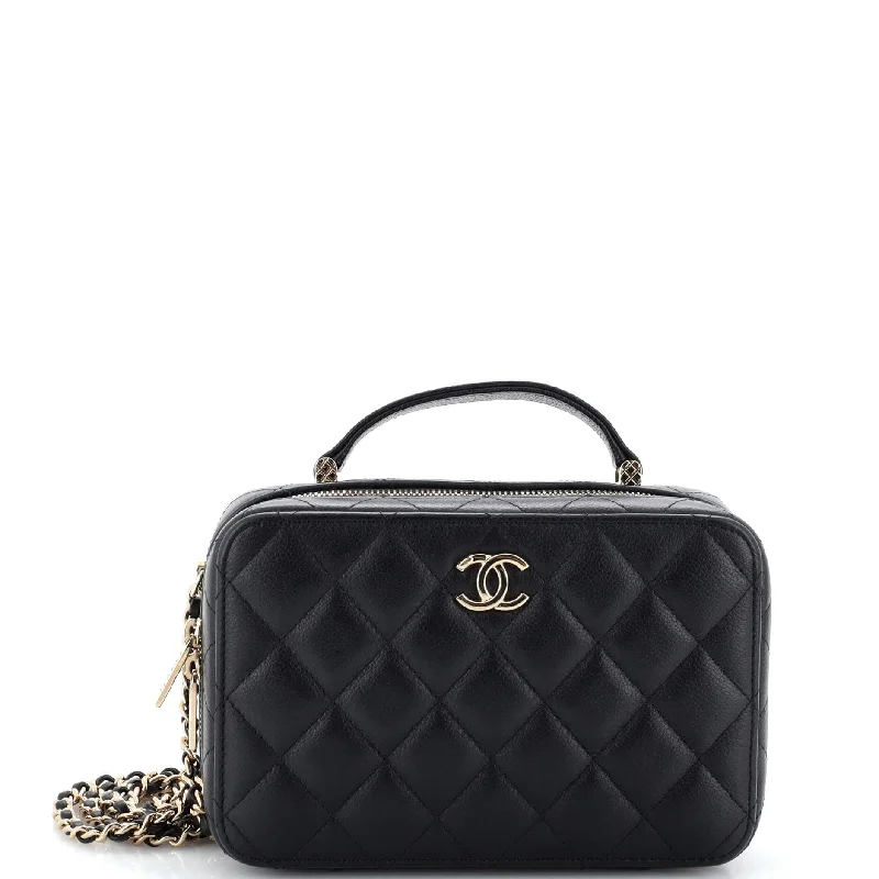 Shoulder bags with modern logos for branding -CC Zip Around Top Handle Vanity Case with Chain Quilted Caviar Small