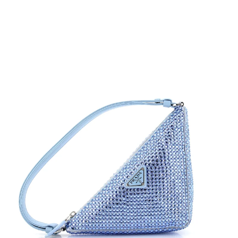 Shoulder bags with animal prints for flair -Triangle Top Handle Pouch Bag Crystal Embellished Satin Mini