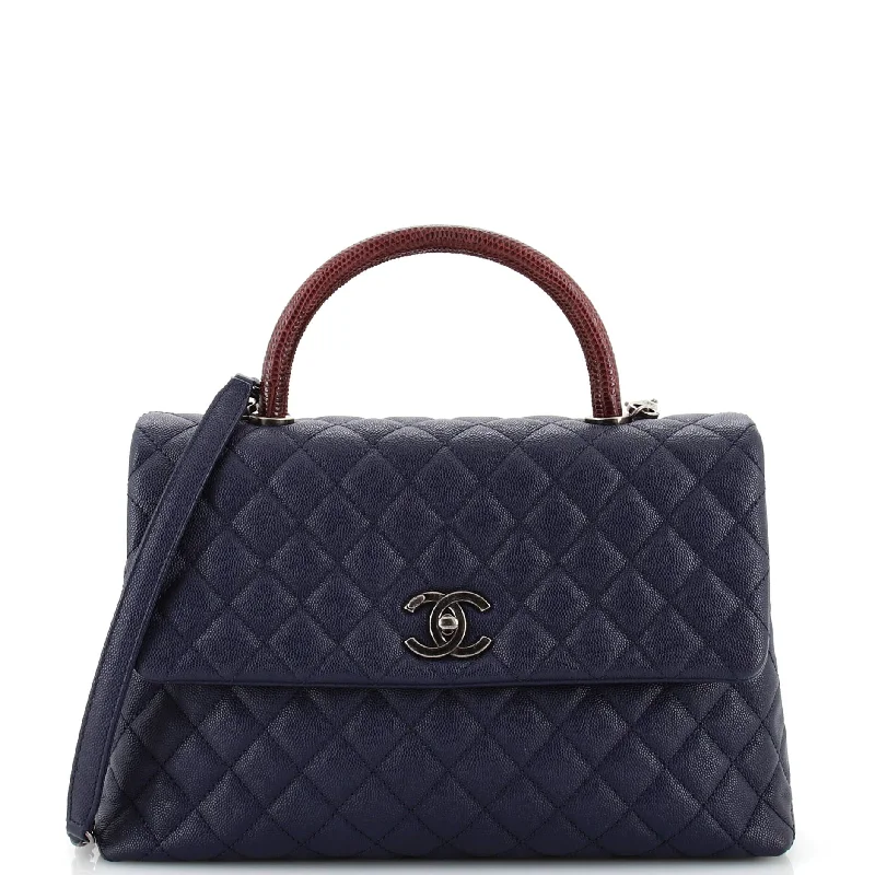 Shoulder bags with sleek silhouettes for fashion -Coco Top Handle Bag Quilted Caviar with Lizard Medium