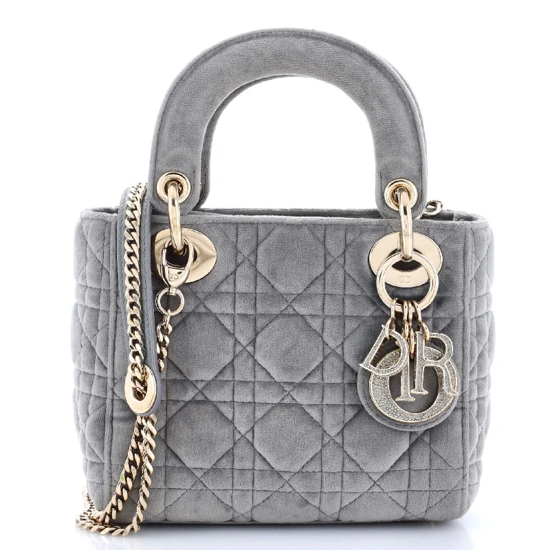 Shoulder bags with sleek black for elegance -Lady Dior Chain Bag Cannage Quilt Velvet with Crystal Charms Mini