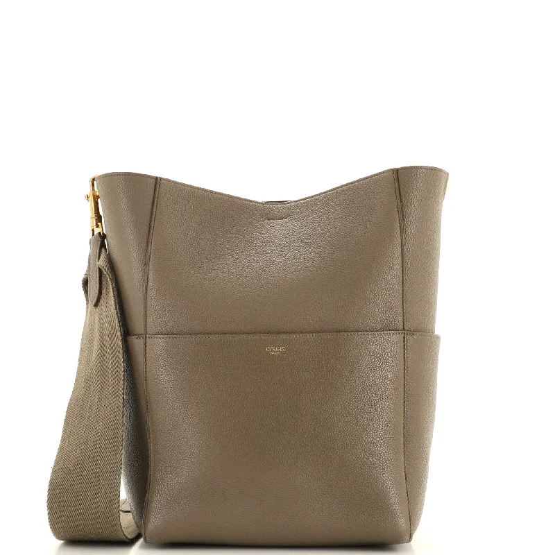 Shoulder bags with suede accents for texture -Sangle Seau Bag Calfskin Large