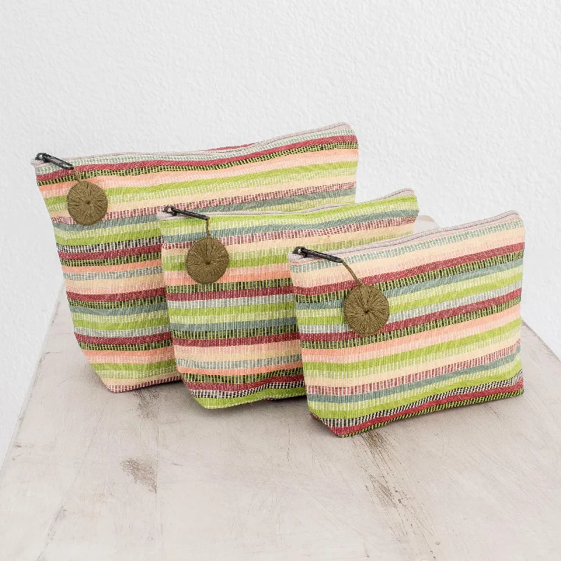 Strawberry Lime Striped Cotton Cosmetic Bags (Set of 3)