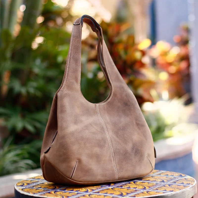 Urban Caramel Brown Leather Hobo Handbag