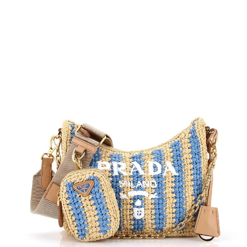 Shoulder bags with side pockets for organization -Re-Edition 2005 Shoulder Bag Raffia Small