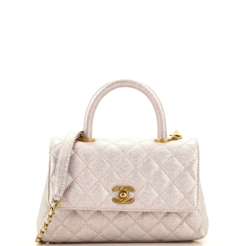 Shoulder bags with bright neons for visibility -Coco Top Handle Bag Quilted Iridescent Caviar Mini