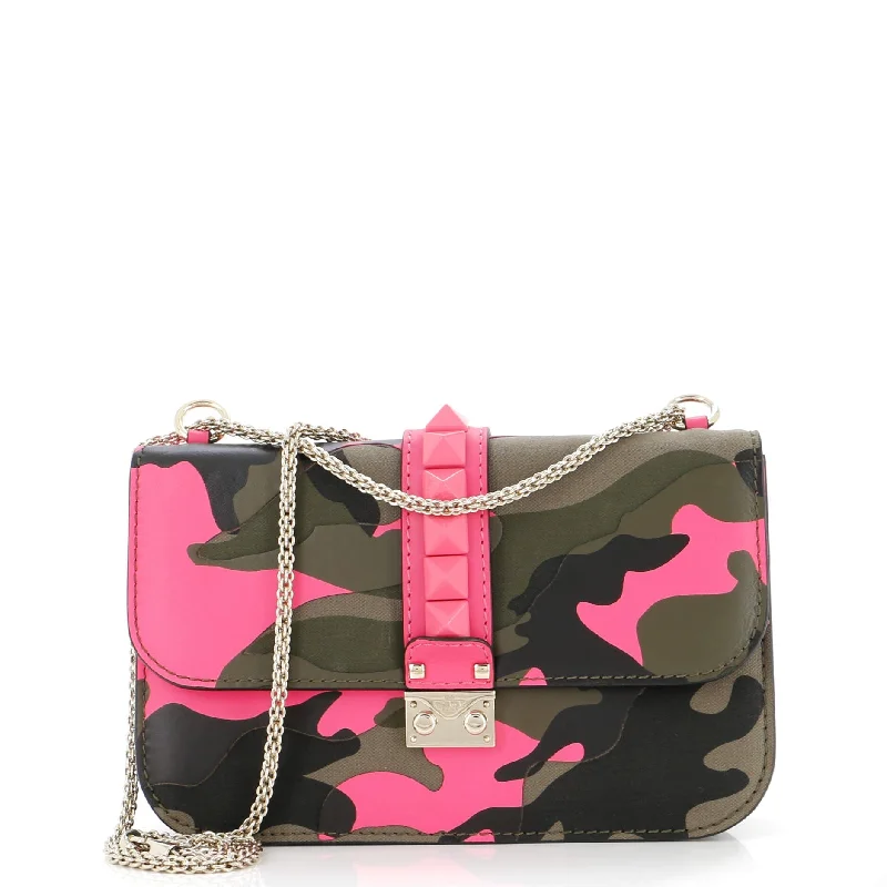 Leather shoulder bags for stylish everyday carry -Glam Lock Shoulder Bag Camo Leather and Canvas Medium