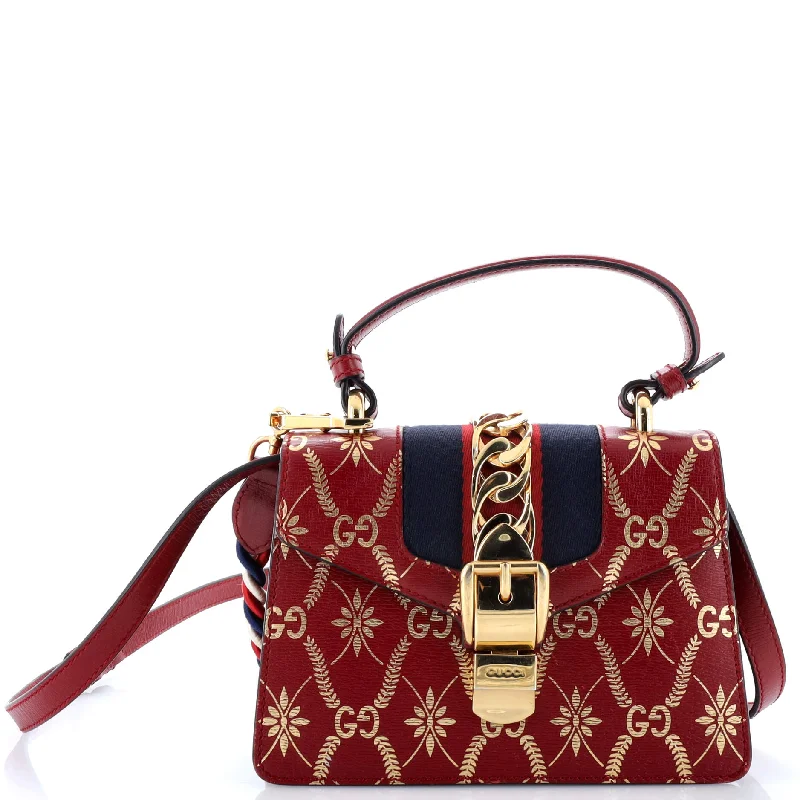 Shoulder bags with elegant gold-tone hardware -Sylvie Top Handle Bag Printed Leather Mini