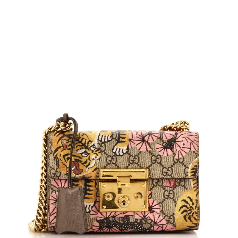 Shoulder bags with waterproof lining for protection -Padlock Shoulder Bag Bengal Print GG Coated Canvas Small