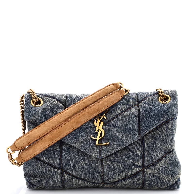 Shoulder bags with artistic prints for creativity -Loulou Puffer Shoulder Bag Quilted Vintage Denim Small