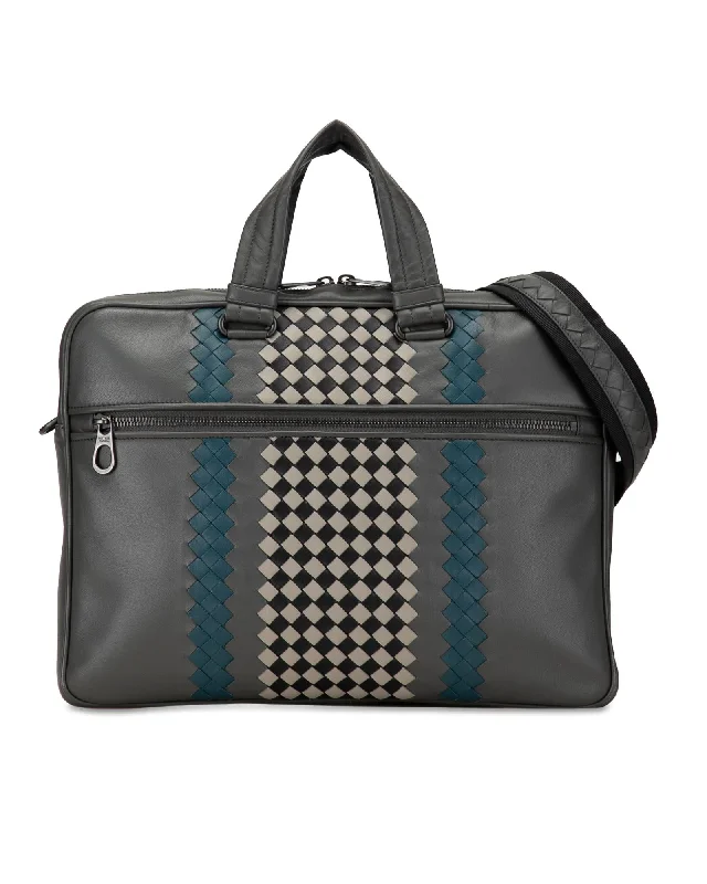 Tote bags with tassel embellishments for a trendy and bohemian vibe-Leather Briefcase with Intrecciato Details