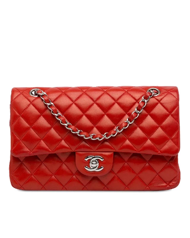 Best tote bags with contrasting color-blocked designs for a bold look-Quilted Lambskin Shoulder Bag with Double Flap