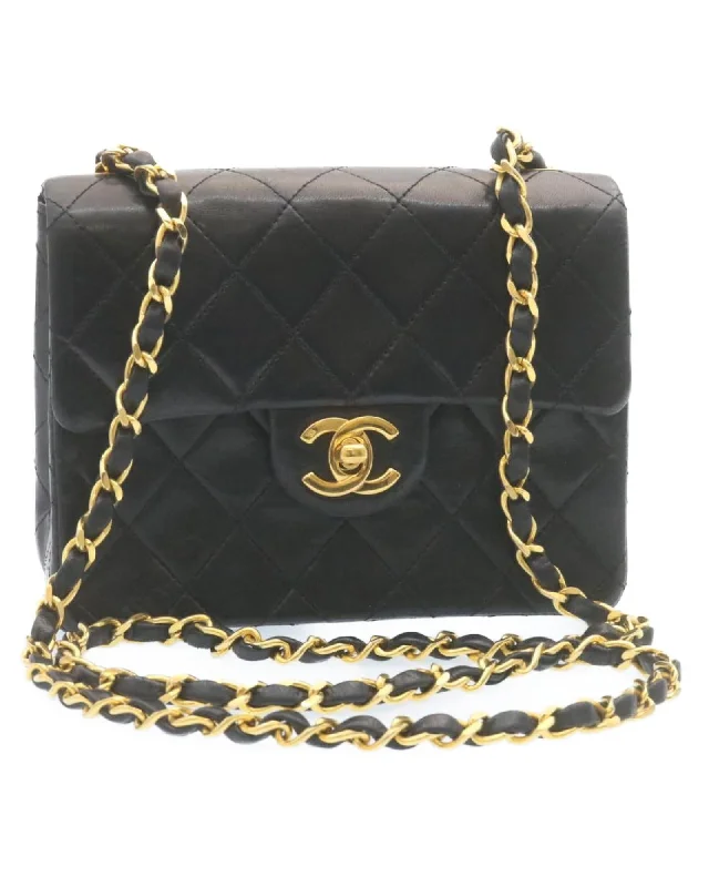 Tote bags with minimalist designs for a sleek and modern look-Chanel Mini Matelasse Chain Flap Shoulder Bag in Lamb Skin Black Gold