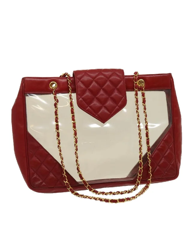 Tote bags with perforated leather for a breathable and stylish finish-Red Chanel Matelasse Chain Shoulder Bag