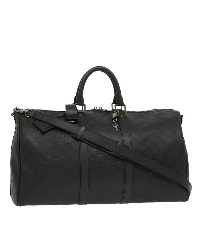 Best tote bags with top zippers for secure and easy access to contents-Damier Infini Keepall Bandouliere 45 Boston Bag