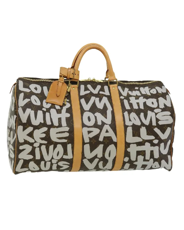 Tote bags with marble print for a chic and stylish modern design-Monogram Graffiti Keepall 50 Boston Bag