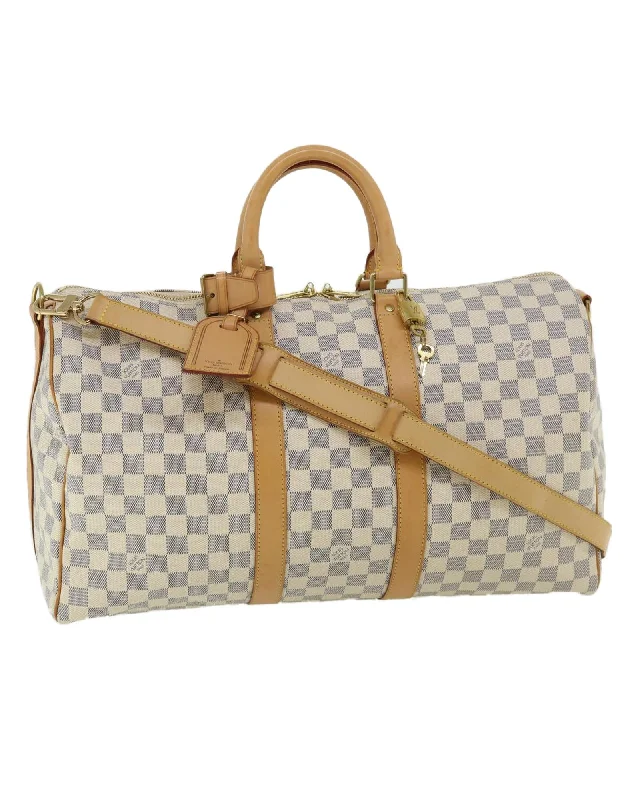 Best tote bags for travel with spacious interiors for clothes and accessories-Louis Vuitton Damier Azur Keepall Bandouliere 45 Boston Bag